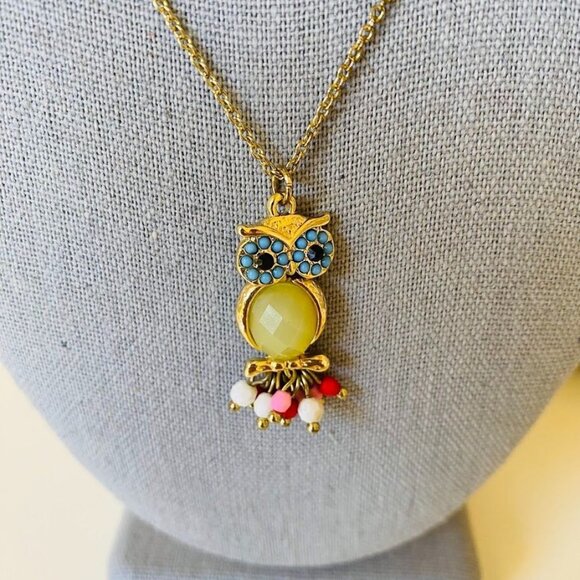 Plunder Marianne Owl Necklace Gold Tone Beaded - Picture 1 of 3